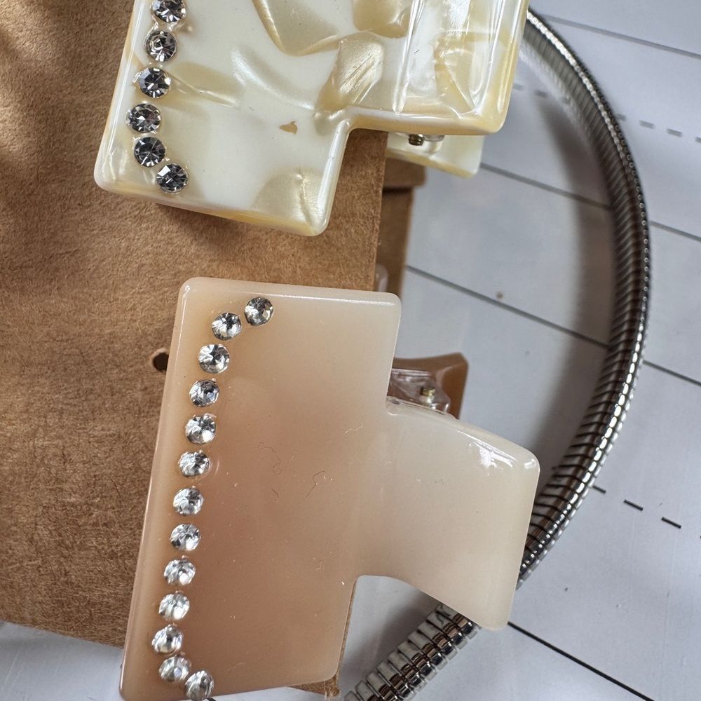 Anthro Elegant Cream and Tan Hair Clips with Rhinestones & Headband - Picture 3 of 8